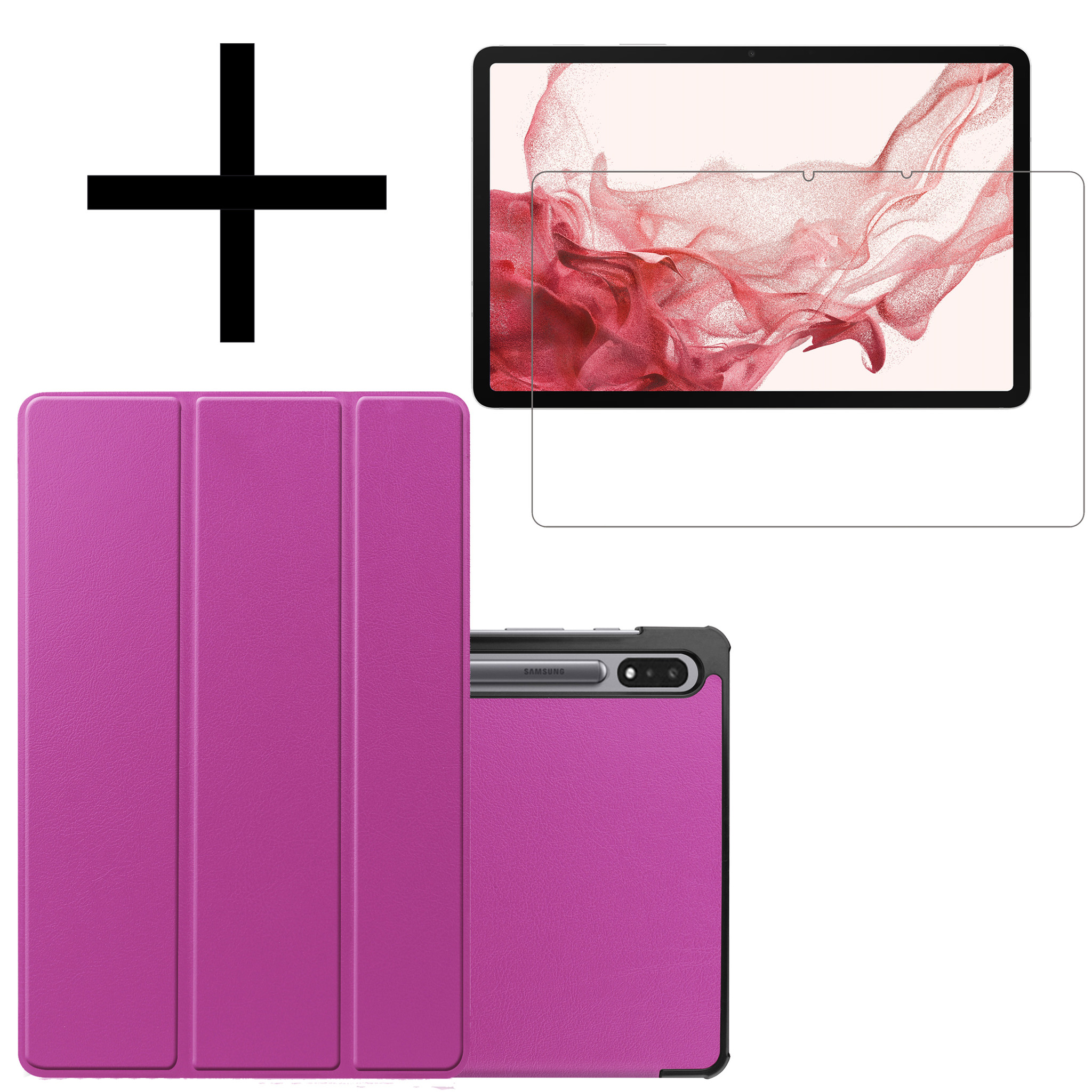 NoXx Hoesje Geschikt voor Samsung Galaxy Tab S8 Plus Hoesje Case Hard Cover Hoes Book Case Met Screenprotector - Paars