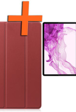 Nomfy Hoes Geschikt voor Samsung Galaxy Tab S8 Plus Hoes Tri-fold Tablet Hoesje Case Met Screenprotector - Hoesje Geschikt voor Samsung Tab S8 Plus Hoesje Hardcover Bookcase - Donkerrood