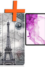 Nomfy Hoes Geschikt voor Samsung Galaxy Tab S8 Plus Hoes Tri-fold Tablet Hoesje Case Met Screenprotector - Hoesje Geschikt voor Samsung Tab S8 Plus Hoesje Hardcover Bookcase - Eiffeltoren