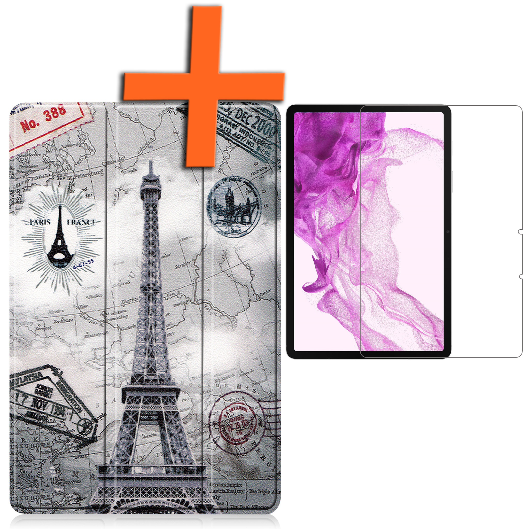 Nomfy Hoes Geschikt voor Samsung Galaxy Tab S8 Plus Hoes Tri-fold Tablet Hoesje Case Met Screenprotector - Hoesje Geschikt voor Samsung Tab S8 Plus Hoesje Hardcover Bookcase - Eiffeltoren