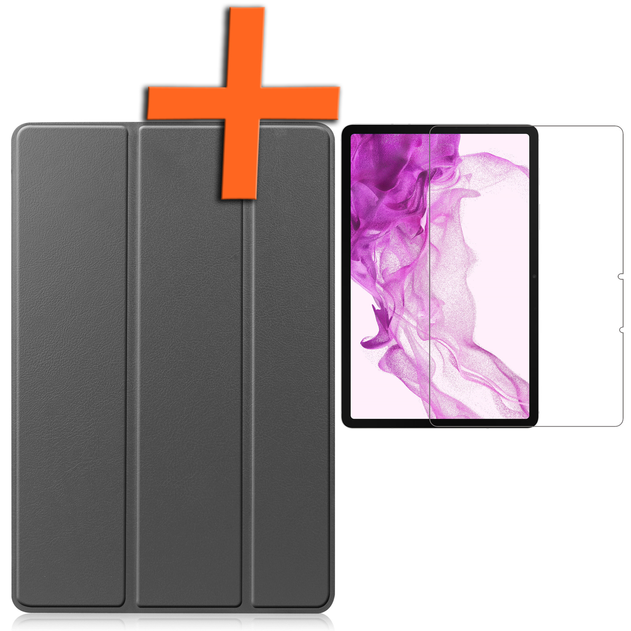 Nomfy Hoes Geschikt voor Samsung Galaxy Tab S8 Plus Hoes Tri-fold Tablet Hoesje Case Met Screenprotector - Hoesje Geschikt voor Samsung Tab S8 Plus Hoesje Hardcover Bookcase - Grijs