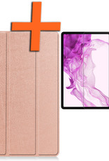 Nomfy Hoes Geschikt voor Samsung Galaxy Tab S8 Plus Hoes Tri-fold Tablet Hoesje Case Met Screenprotector - Hoesje Geschikt voor Samsung Tab S8 Plus Hoesje Hardcover Bookcase - Rosé goud