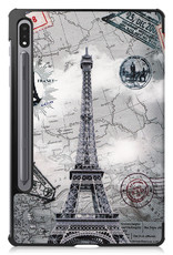 BASEY. Hoesje Geschikt voor Samsung Galaxy Tab S8 Ultra Hoes Case Tablet Hoesje Tri-fold Met Screenprotector - Hoes Geschikt voor Samsung Tab S8 Ultra Hoesje Hard Cover Bookcase Hoes - Eiffeltoren