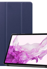 Nomfy Hoes Geschikt voor Samsung Galaxy Tab S8 Ultra Hoes Tri-fold Tablet Hoesje Case Met Screenprotector - Hoesje Geschikt voor Samsung Tab S8 Ultra Hoesje Hardcover Bookcase - Donkerblauw