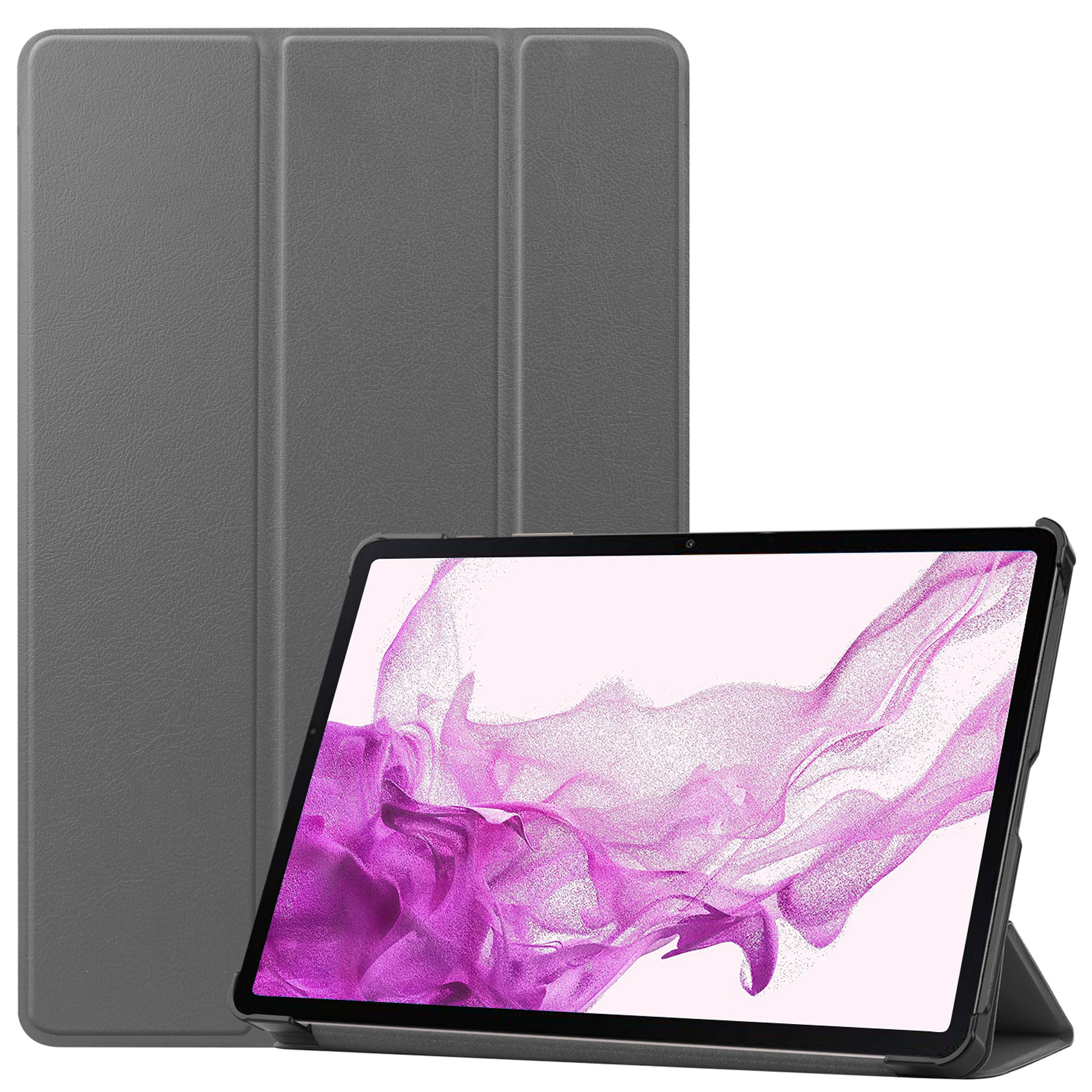 Nomfy Hoes Geschikt voor Samsung Galaxy Tab S8 Ultra Hoes Tri-fold Tablet Hoesje Case Met Screenprotector - Hoesje Geschikt voor Samsung Tab S8 Ultra Hoesje Hardcover Bookcase - Grijs