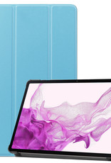 Nomfy Hoes Geschikt voor Samsung Galaxy Tab S8 Ultra Hoes Tri-fold Tablet Hoesje Case Met Screenprotector - Hoesje Geschikt voor Samsung Tab S8 Ultra Hoesje Hardcover Bookcase - Lichtblauw
