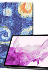 Nomfy Hoes Geschikt voor Samsung Galaxy Tab S8 Ultra Hoes Tri-fold Tablet Hoesje Case Met Screenprotector - Hoesje Geschikt voor Samsung Tab S8 Ultra Hoesje Hardcover Bookcase - Sterrenhemel