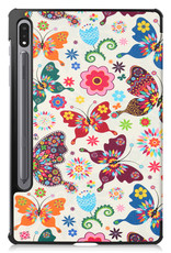 Nomfy Hoes Geschikt voor Samsung Galaxy Tab S8 Ultra Hoes Tri-fold Tablet Hoesje Case Met Screenprotector - Hoesje Geschikt voor Samsung Tab S8 Ultra Hoesje Hardcover Bookcase - Vlinders