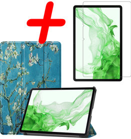 BASEY. BASEY. Samsung Galaxy Tab S8 Ultra Hoes Met Screenprotector - Bloesem