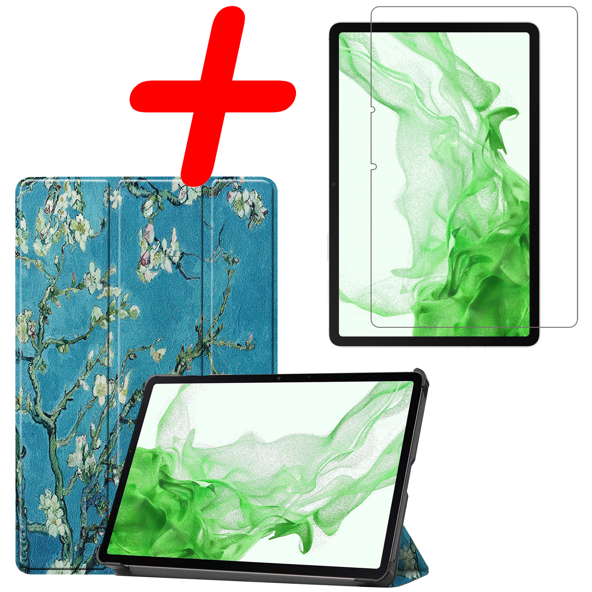 BASEY. Hoesje Geschikt voor Samsung Galaxy Tab S8 Ultra Hoes Case Tablet Hoesje Tri-fold Met Screenprotector - Hoes Geschikt voor Samsung Tab S8 Ultra Hoesje Hard Cover Bookcase Hoes - Bloesem