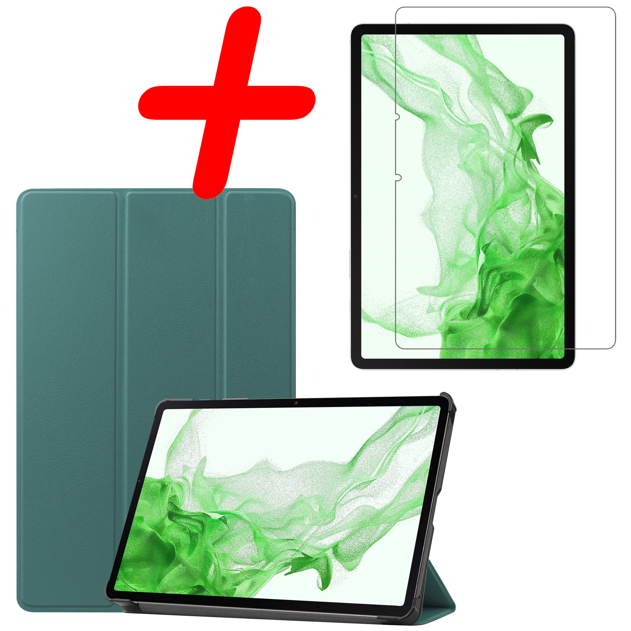 BASEY. Hoesje Geschikt voor Samsung Galaxy Tab S8 Ultra Hoes Case Tablet Hoesje Tri-fold Met Screenprotector - Hoes Geschikt voor Samsung Tab S8 Ultra Hoesje Hard Cover Bookcase Hoes - Donkergroen