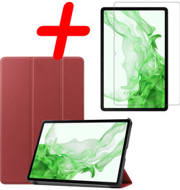 BASEY. BASEY. Samsung Galaxy Tab S8 Ultra Hoes Met Screenprotector - Donkerrood