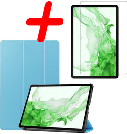 BASEY. BASEY. Samsung Galaxy Tab S8 Ultra Hoes Met Screenprotector - Lichtblauw