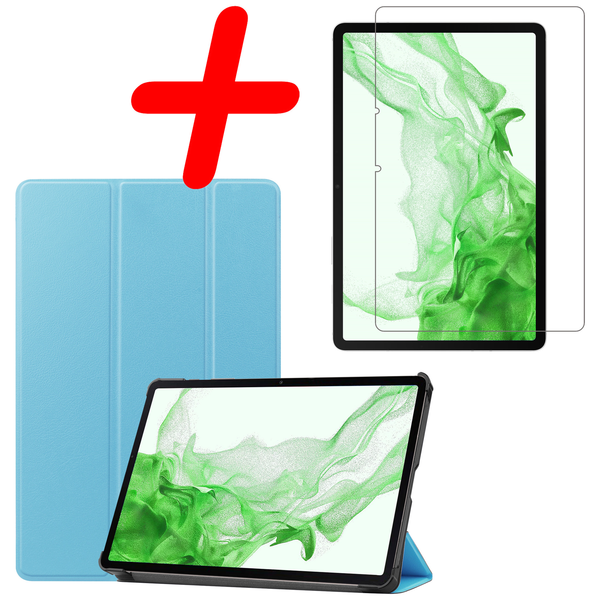 BASEY. Hoesje Geschikt voor Samsung Galaxy Tab S8 Ultra Hoes Case Tablet Hoesje Tri-fold Met Screenprotector - Hoes Geschikt voor Samsung Tab S8 Ultra Hoesje Hard Cover Bookcase Hoes - Lichtblauw
