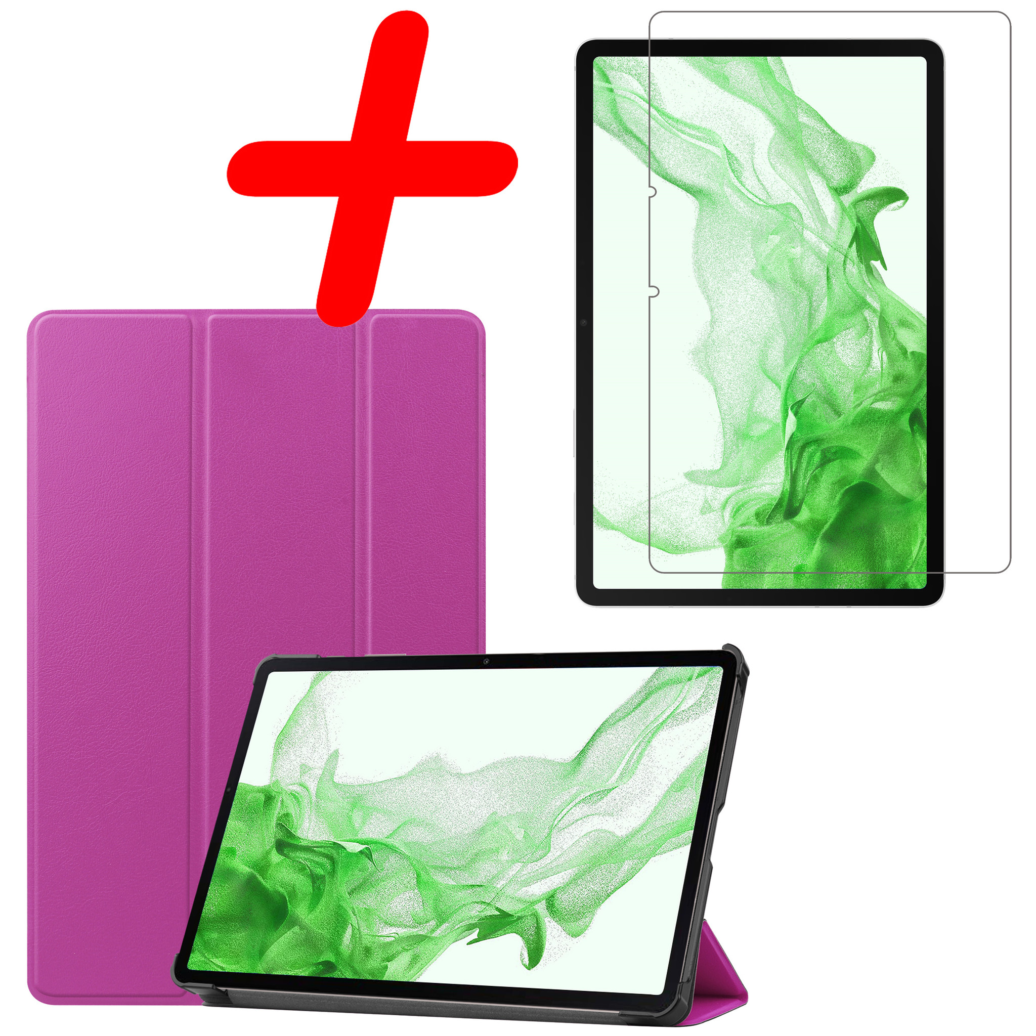 BASEY. Hoesje Geschikt voor Samsung Galaxy Tab S8 Ultra Hoes Case Tablet Hoesje Tri-fold Met Screenprotector - Hoes Geschikt voor Samsung Tab S8 Ultra Hoesje Hard Cover Bookcase Hoes - Paars