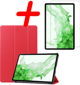 BASEY. BASEY. Samsung Galaxy Tab S8 Ultra Hoes Met Screenprotector - Rood