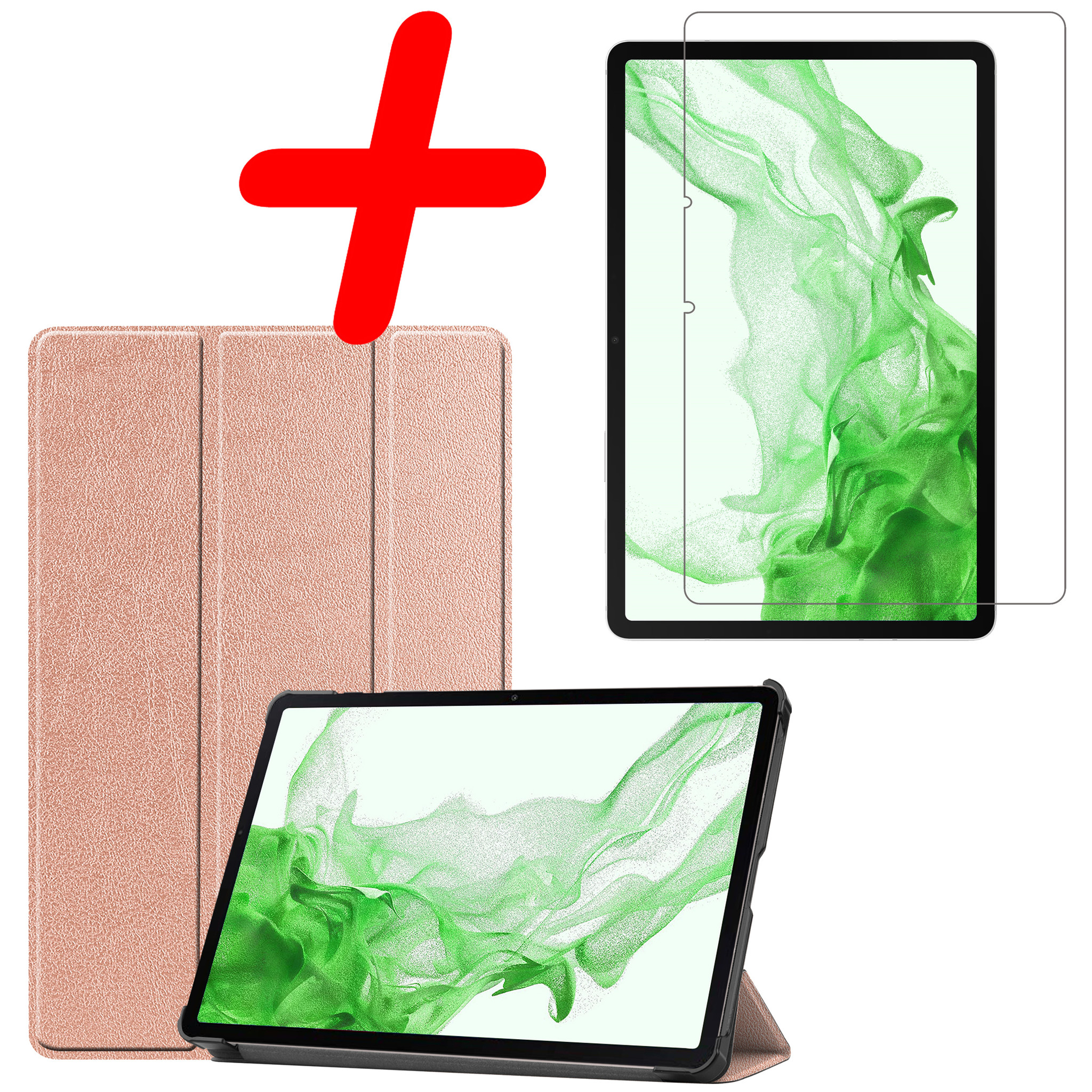 BASEY. Hoesje Geschikt voor Samsung Galaxy Tab S8 Ultra Hoes Case Tablet Hoesje Tri-fold Met Screenprotector - Hoes Geschikt voor Samsung Tab S8 Ultra Hoesje Hard Cover Bookcase Hoes - Rosé goud