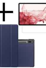NoXx Hoesje Geschikt voor Samsung Galaxy Tab S8 Ultra Hoesje Case Hard Cover Hoes Book Case Met Screenprotector - Donkerblauw
