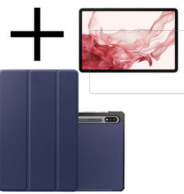 NoXx NoXx Samsung Galaxy Tab S8 Ultra Hoes Met Screenprotector - Donkerblauw