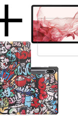 NoXx Hoesje Geschikt voor Samsung Galaxy Tab S8 Ultra Hoesje Case Hard Cover Hoes Book Case Met Screenprotector - Graffity