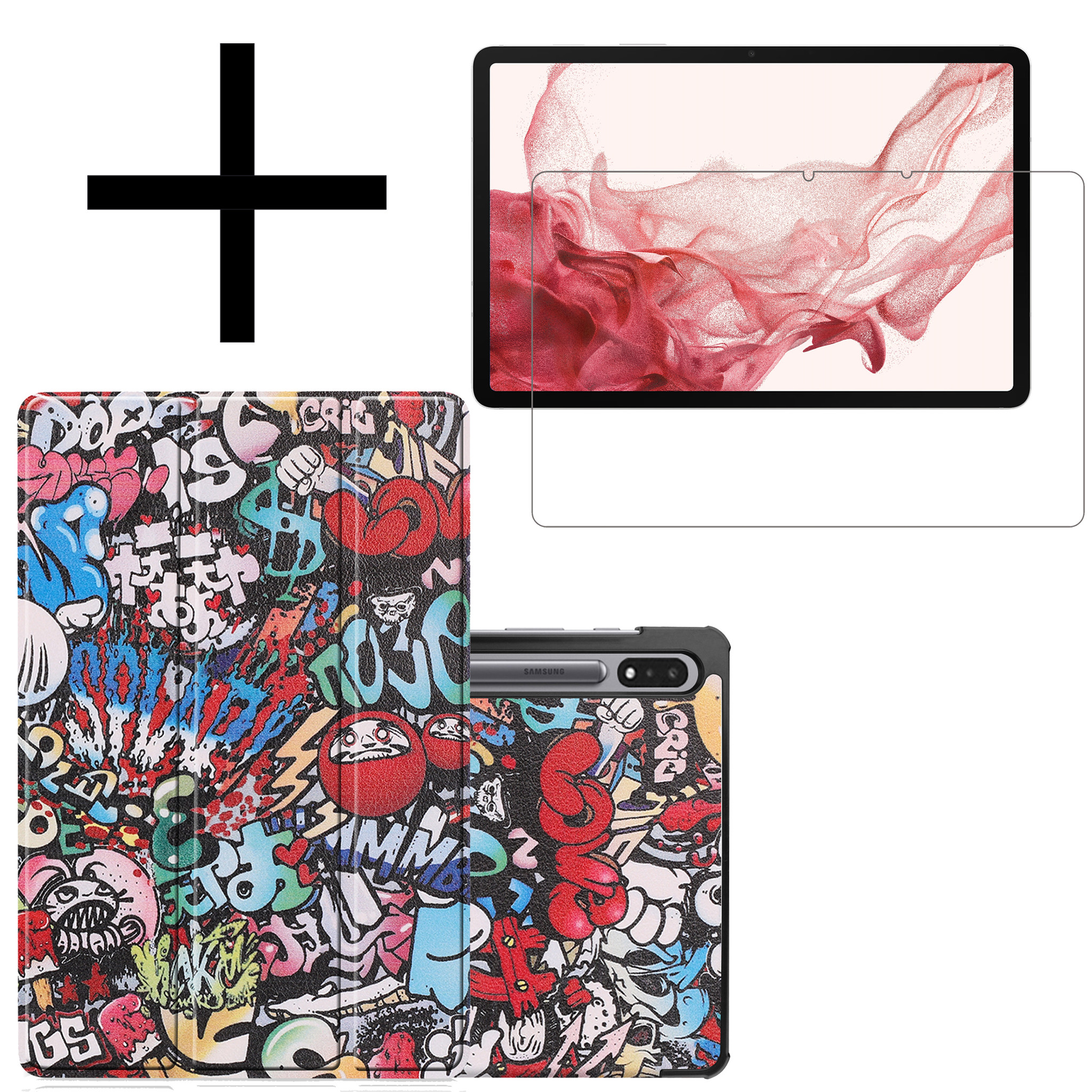 NoXx Hoesje Geschikt voor Samsung Galaxy Tab S8 Ultra Hoesje Case Hard Cover Hoes Book Case Met Screenprotector - Graffity