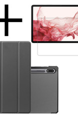 NoXx Hoesje Geschikt voor Samsung Galaxy Tab S8 Ultra Hoesje Case Hard Cover Hoes Book Case Met Screenprotector - Grijs