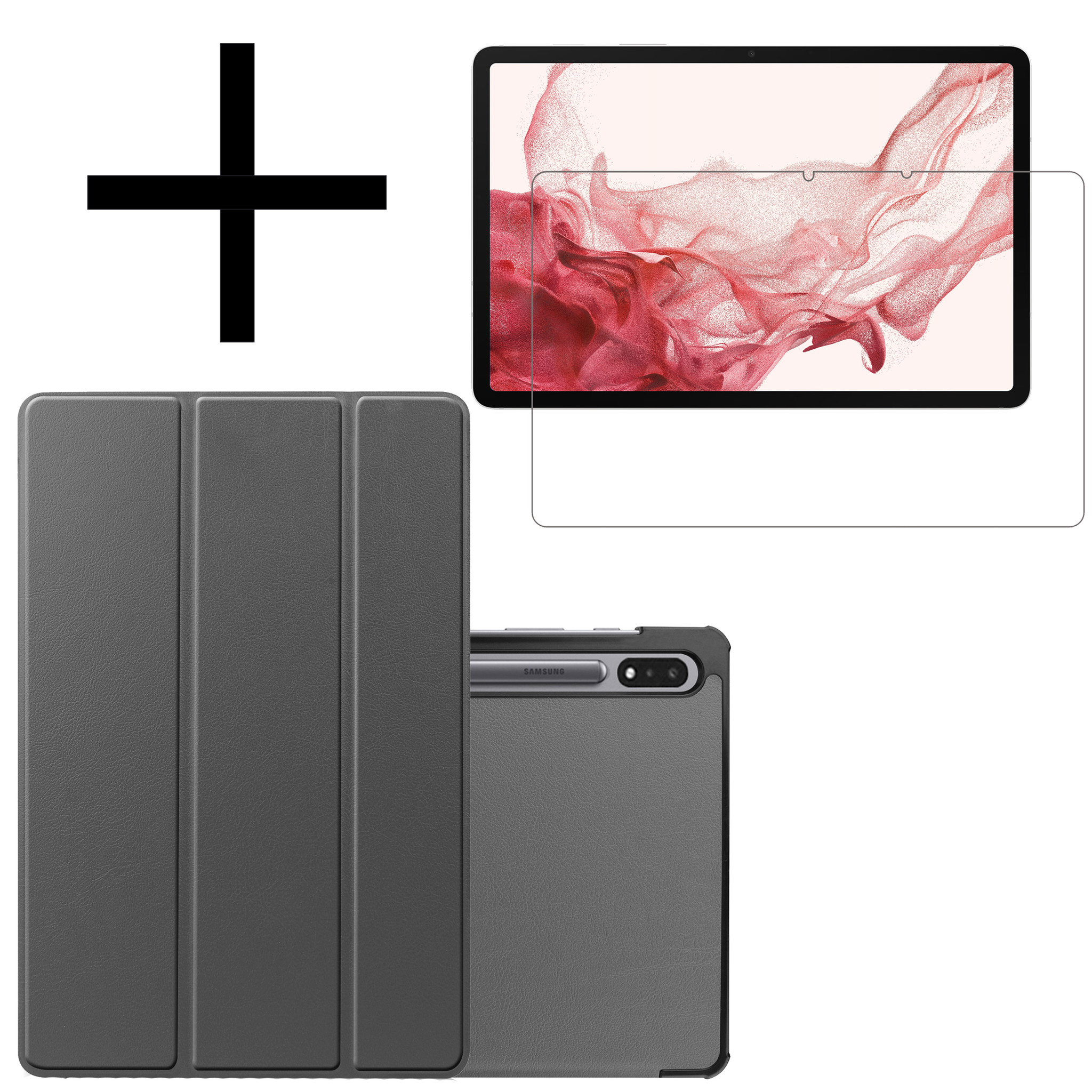 NoXx Hoesje Geschikt voor Samsung Galaxy Tab S8 Ultra Hoesje Case Hard Cover Hoes Book Case Met Screenprotector - Grijs