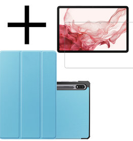 NoXx NoXx Samsung Galaxy Tab S8 Ultra Hoes Met Screenprotector - Lichtblauw