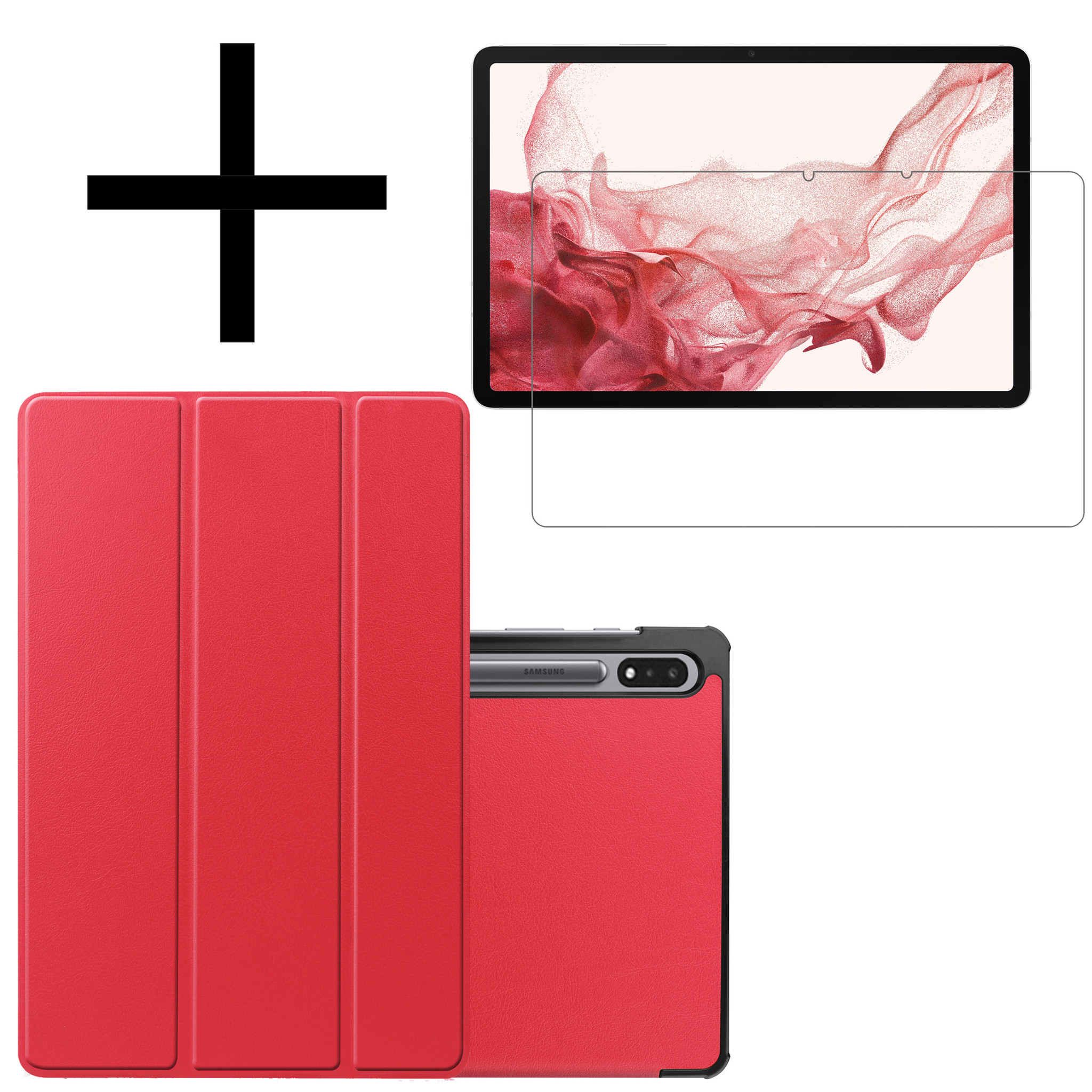 NoXx Hoesje Geschikt voor Samsung Galaxy Tab S8 Ultra Hoesje Case Hard Cover Hoes Book Case Met Screenprotector - Rood