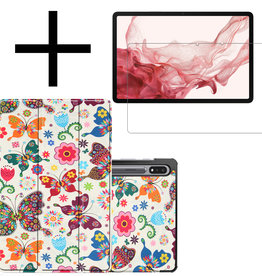 NoXx NoXx Samsung Galaxy Tab S8 Ultra Hoes Met Screenprotector - Vlinders