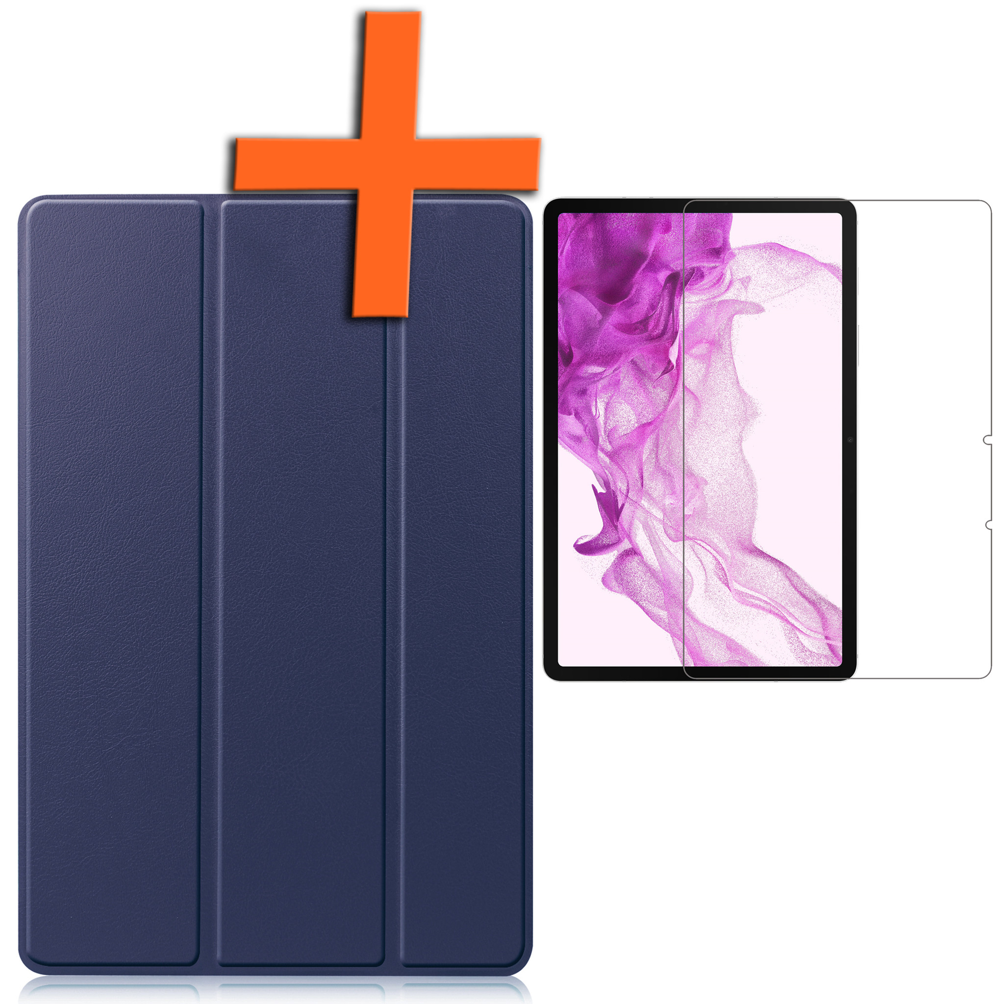 Nomfy Hoes Geschikt voor Samsung Galaxy Tab S8 Ultra Hoes Tri-fold Tablet Hoesje Case Met Screenprotector - Hoesje Geschikt voor Samsung Tab S8 Ultra Hoesje Hardcover Bookcase - Donkerblauw
