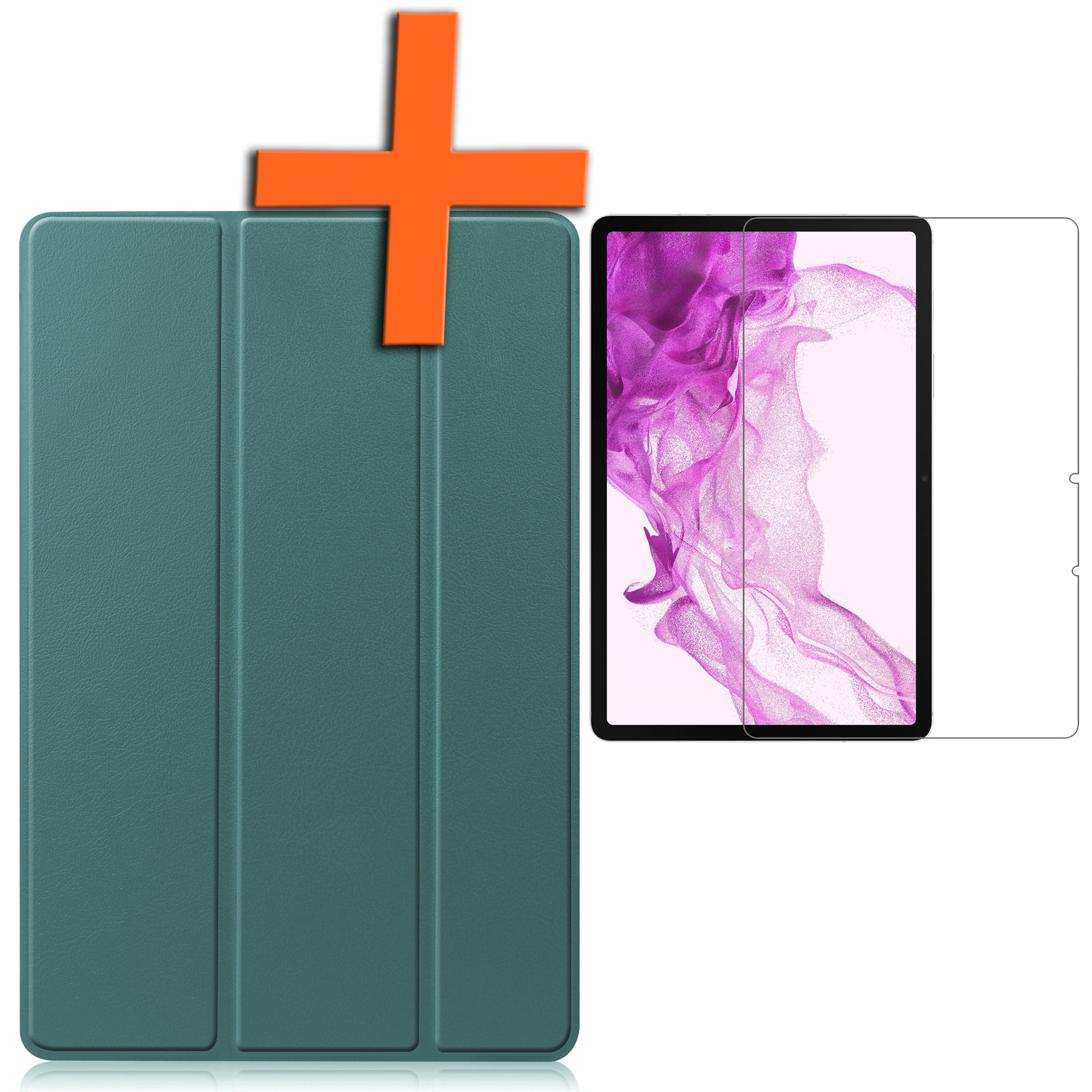 Nomfy Hoes Geschikt voor Samsung Galaxy Tab S8 Ultra Hoes Tri-fold Tablet Hoesje Case Met Screenprotector - Hoesje Geschikt voor Samsung Tab S8 Ultra Hoesje Hardcover Bookcase - Donkergroen