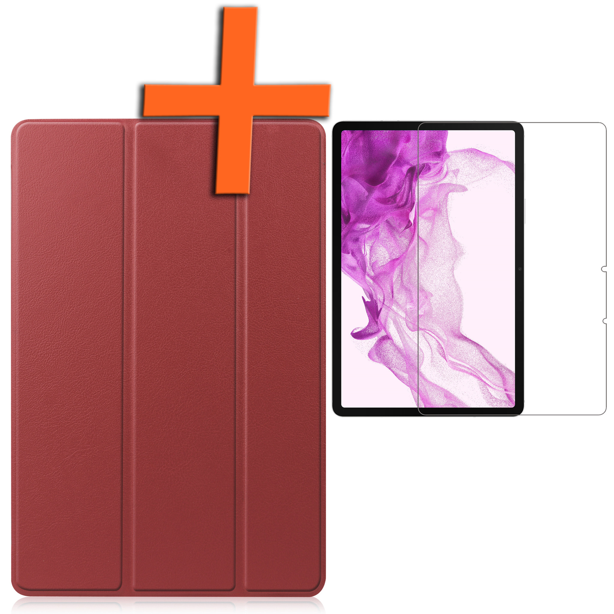 Nomfy Hoes Geschikt voor Samsung Galaxy Tab S8 Ultra Hoes Tri-fold Tablet Hoesje Case Met Screenprotector - Hoesje Geschikt voor Samsung Tab S8 Ultra Hoesje Hardcover Bookcase - Donkerrood