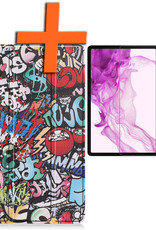 Nomfy Hoes Geschikt voor Samsung Galaxy Tab S8 Ultra Hoes Tri-fold Tablet Hoesje Case Met Screenprotector - Hoesje Geschikt voor Samsung Tab S8 Ultra Hoesje Hardcover Bookcase - Graffity