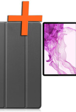 Nomfy Hoes Geschikt voor Samsung Galaxy Tab S8 Ultra Hoes Tri-fold Tablet Hoesje Case Met Screenprotector - Hoesje Geschikt voor Samsung Tab S8 Ultra Hoesje Hardcover Bookcase - Grijs