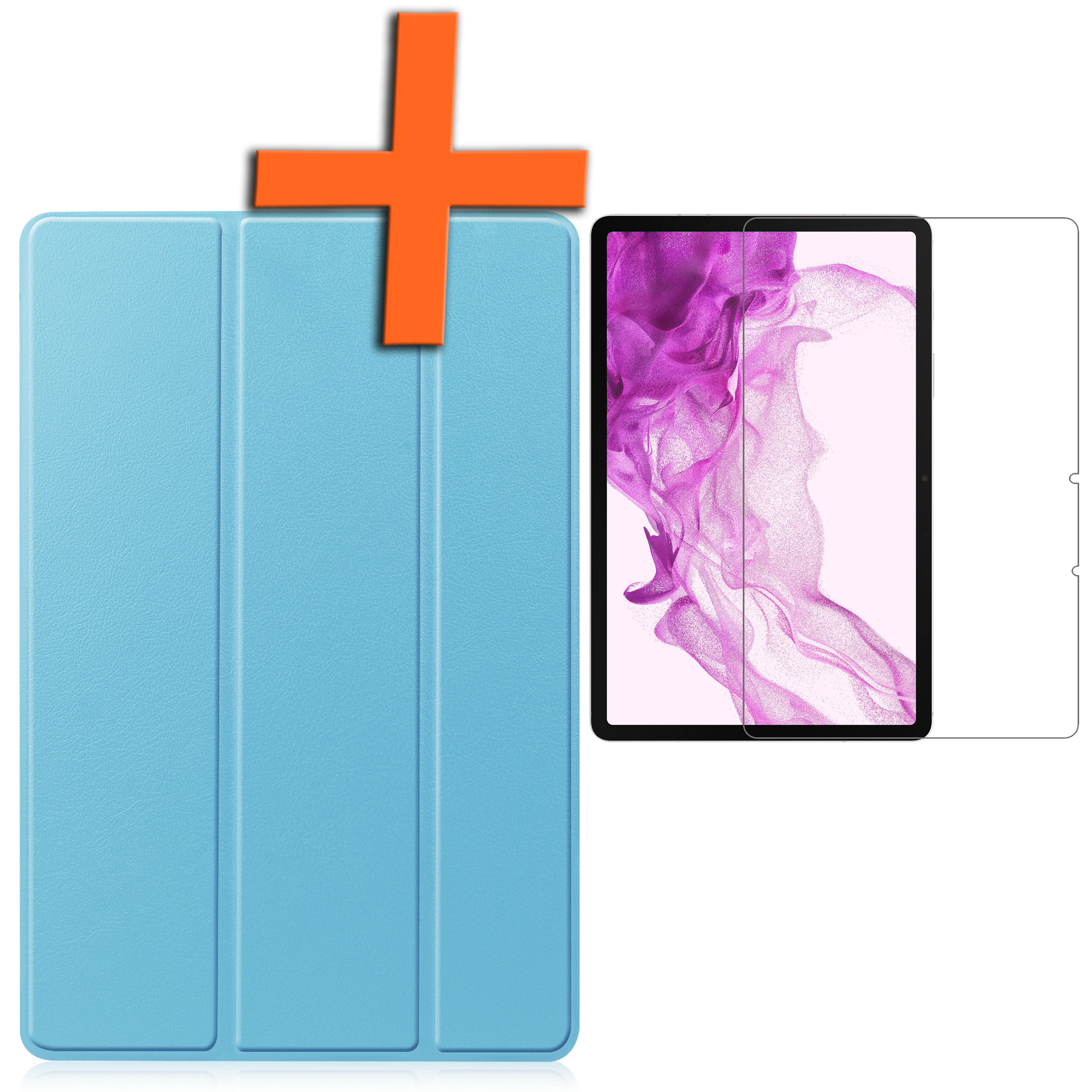 Nomfy Hoes Geschikt voor Samsung Galaxy Tab S8 Ultra Hoes Tri-fold Tablet Hoesje Case Met Screenprotector - Hoesje Geschikt voor Samsung Tab S8 Ultra Hoesje Hardcover Bookcase - Lichtblauw