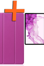 Nomfy Hoes Geschikt voor Samsung Galaxy Tab S8 Ultra Hoes Tri-fold Tablet Hoesje Case Met Screenprotector - Hoesje Geschikt voor Samsung Tab S8 Ultra Hoesje Hardcover Bookcase - Paars