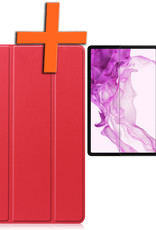 Nomfy Hoes Geschikt voor Samsung Galaxy Tab S8 Ultra Hoes Tri-fold Tablet Hoesje Case Met Screenprotector - Hoesje Geschikt voor Samsung Tab S8 Ultra Hoesje Hardcover Bookcase - Rood