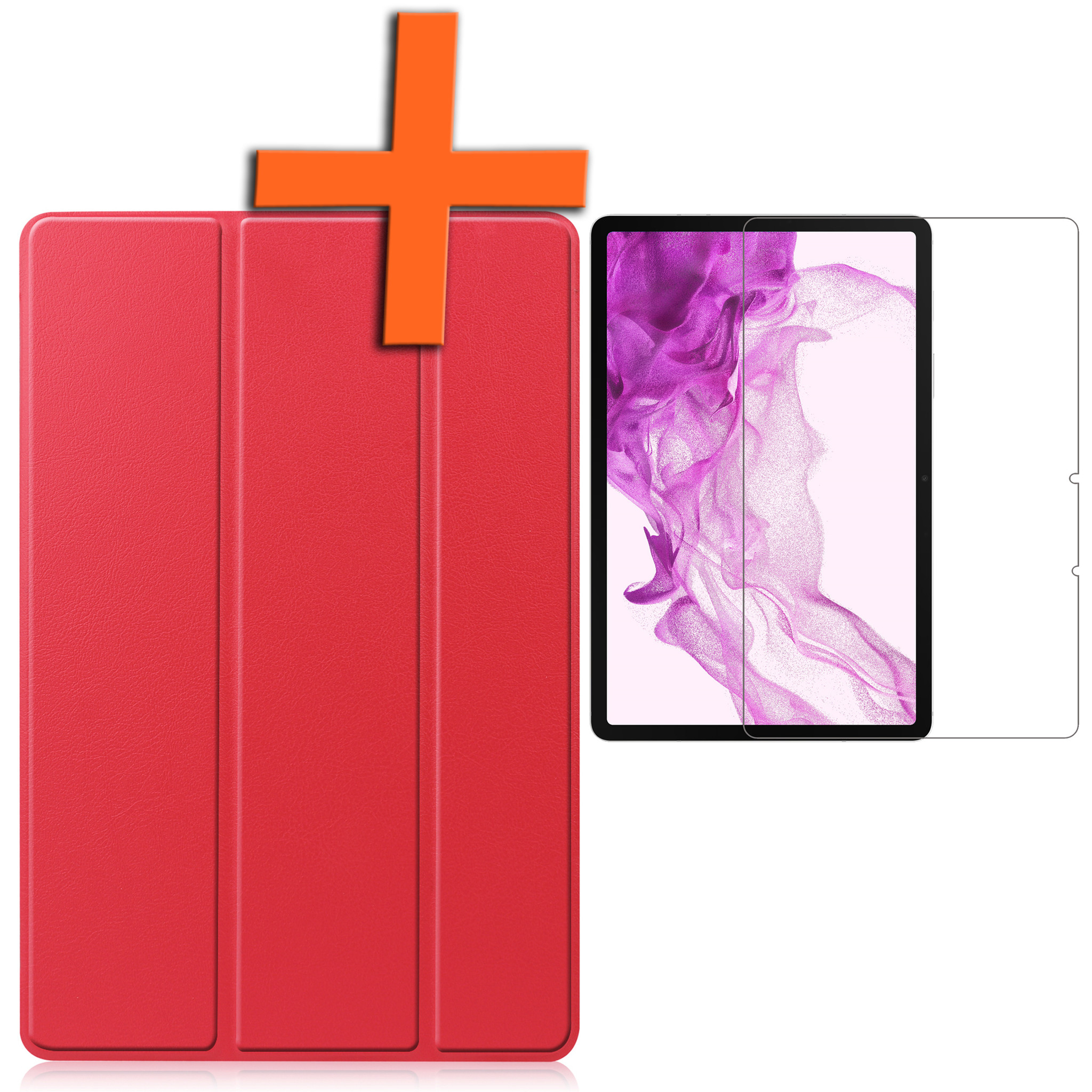 Nomfy Hoes Geschikt voor Samsung Galaxy Tab S8 Ultra Hoes Tri-fold Tablet Hoesje Case Met Screenprotector - Hoesje Geschikt voor Samsung Tab S8 Ultra Hoesje Hardcover Bookcase - Rood