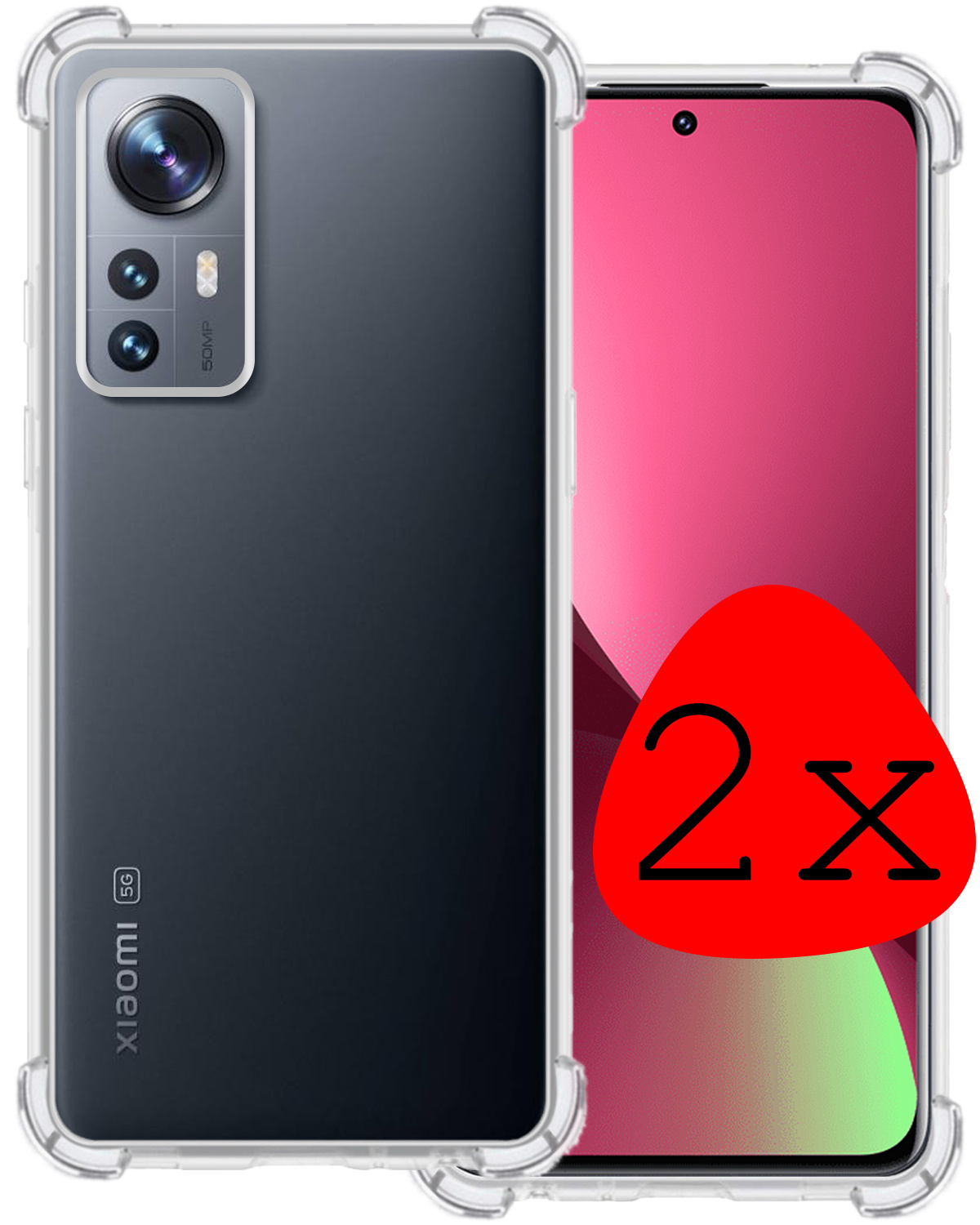 BASEY. Hoes Geschikt voor Xiaomi 12 Hoesje Shock Proof Case Hoes Siliconen - Hoesje Geschikt voor Xiaomi 12 Hoes Cover Shockproof - Transparant - 2 Stuks