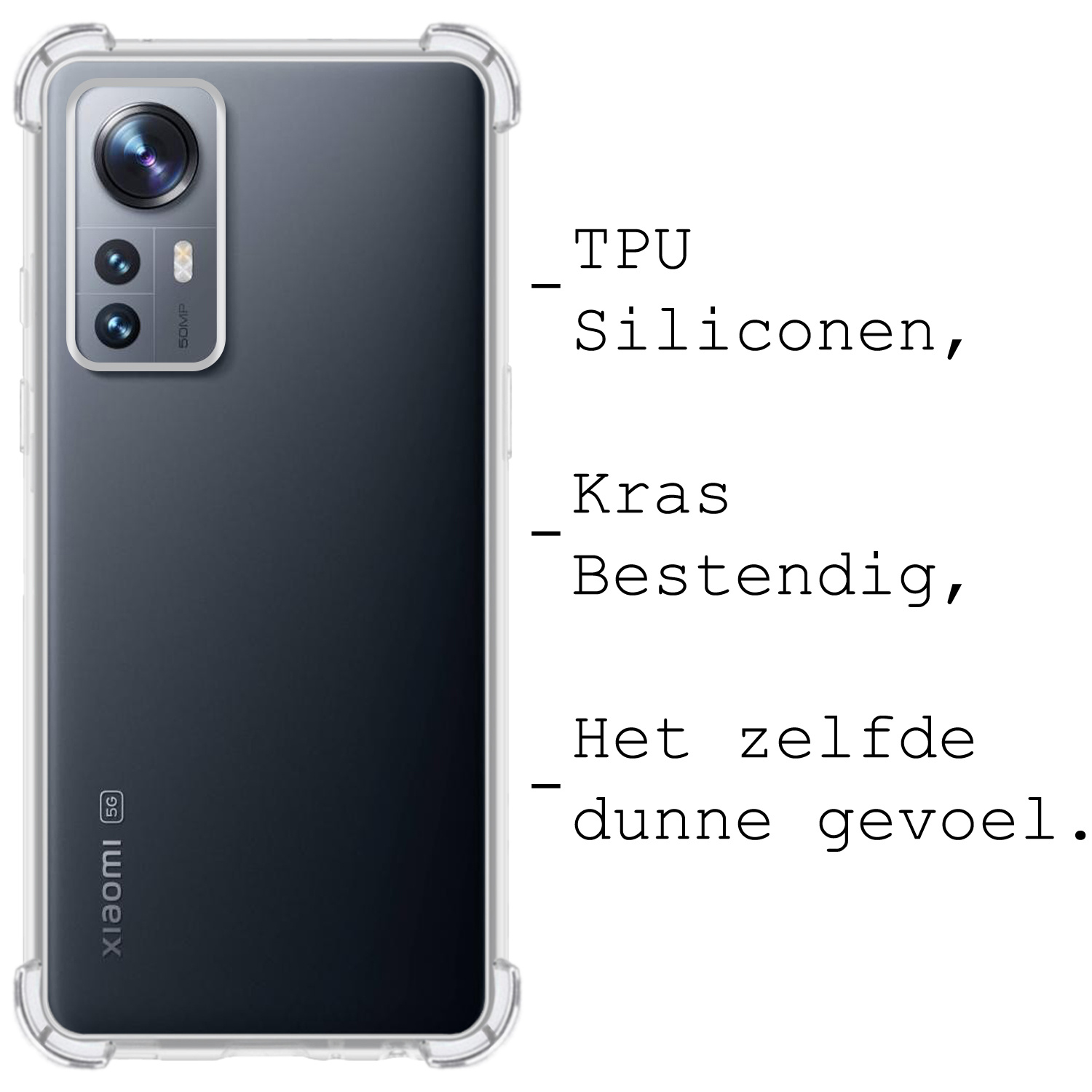 BASEY. Hoes Geschikt voor Xiaomi 12 Hoesje Shock Proof Case Hoes Siliconen - Hoesje Geschikt voor Xiaomi 12 Hoes Cover Shockproof - Transparant - 2 Stuks