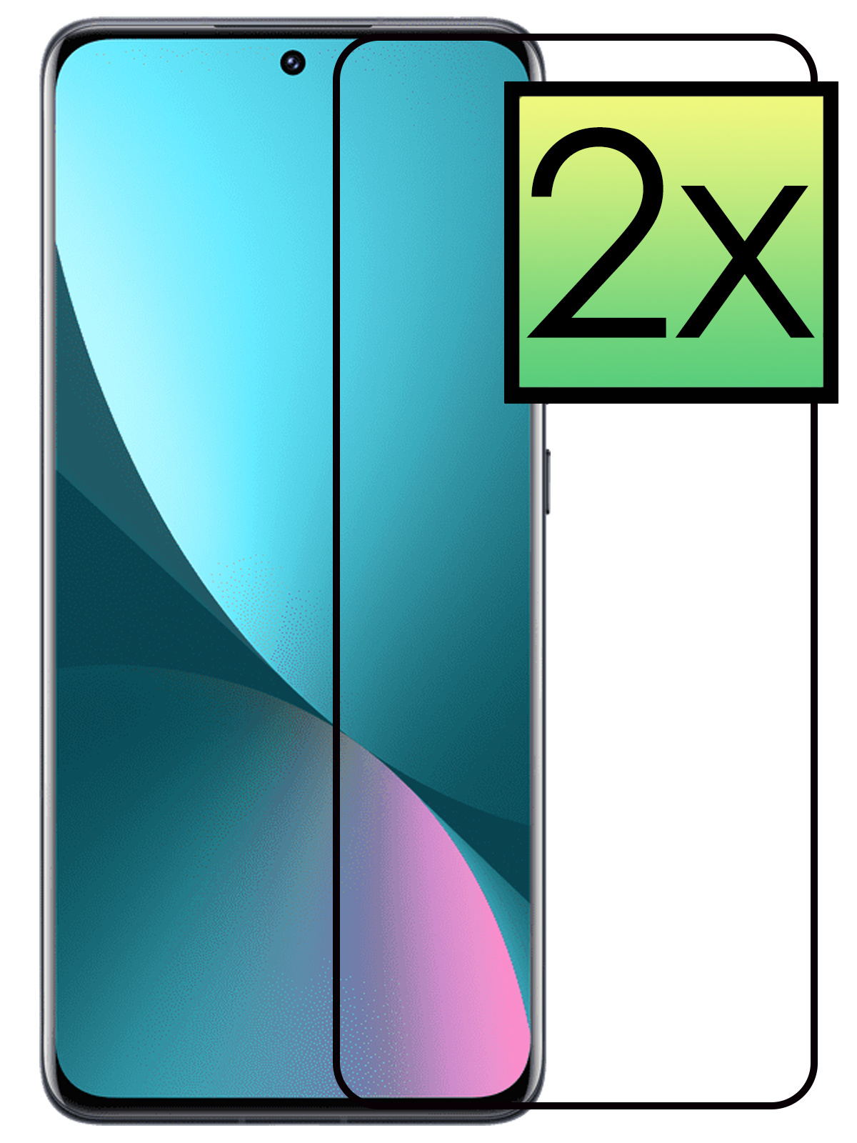 NoXx Xiaomi 12 Screenprotector Bescherm Glas Gehard Full Cover - Xiaomi 12 Screen Protector 3D Tempered Glass - 2x