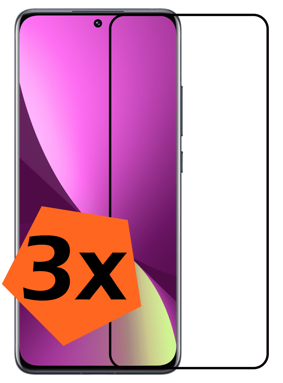 Nomfy Xiaomi 12 Screenprotector Bescherm Glas Full Cover - Xiaomi 12 Screen Protector 3D Tempered Glass - 3x