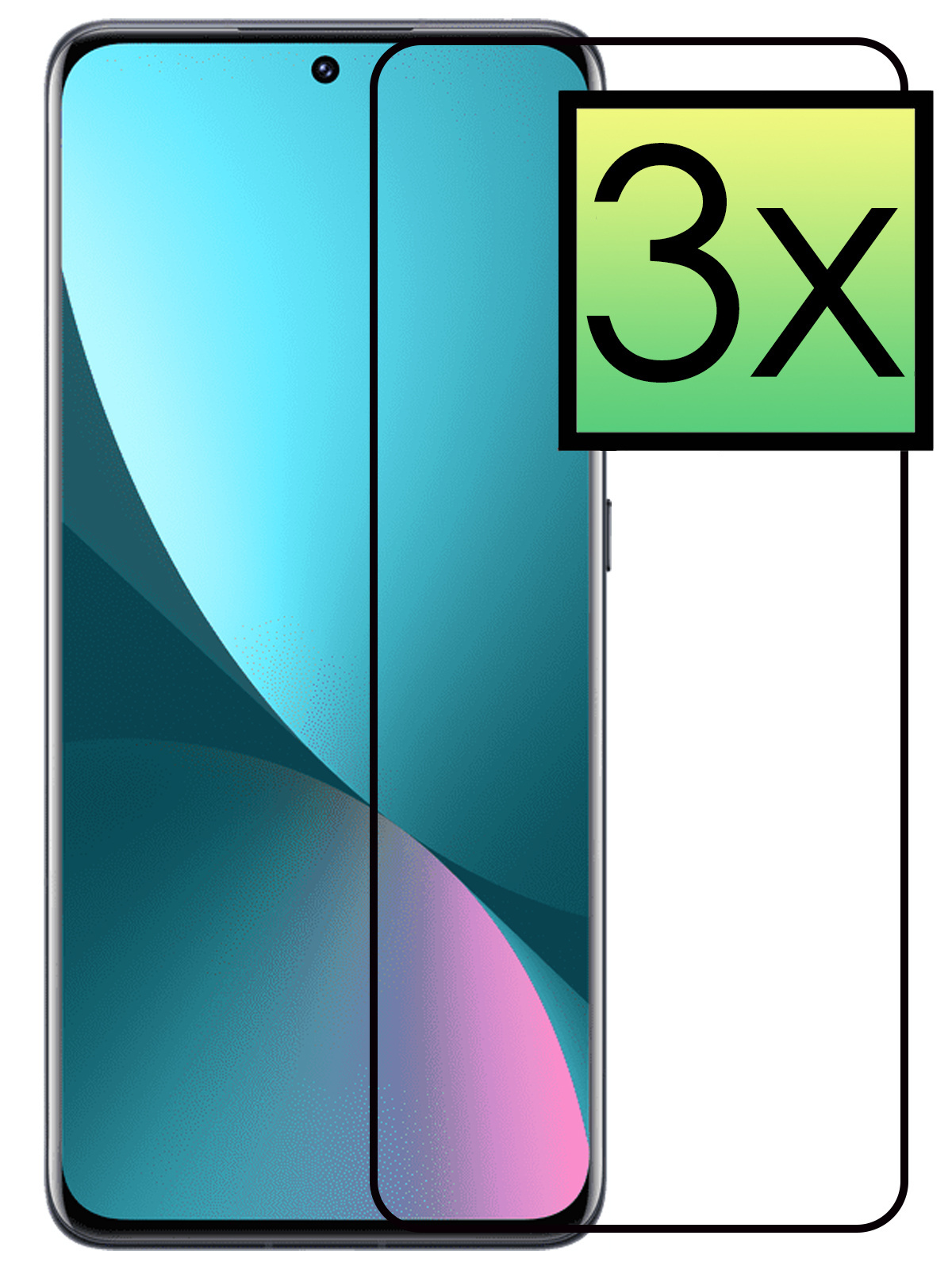 NoXx Xiaomi 12X Screenprotector Bescherm Glas Gehard Full Cover - Xiaomi 12X Screen Protector 3D Tempered Glass - 3x