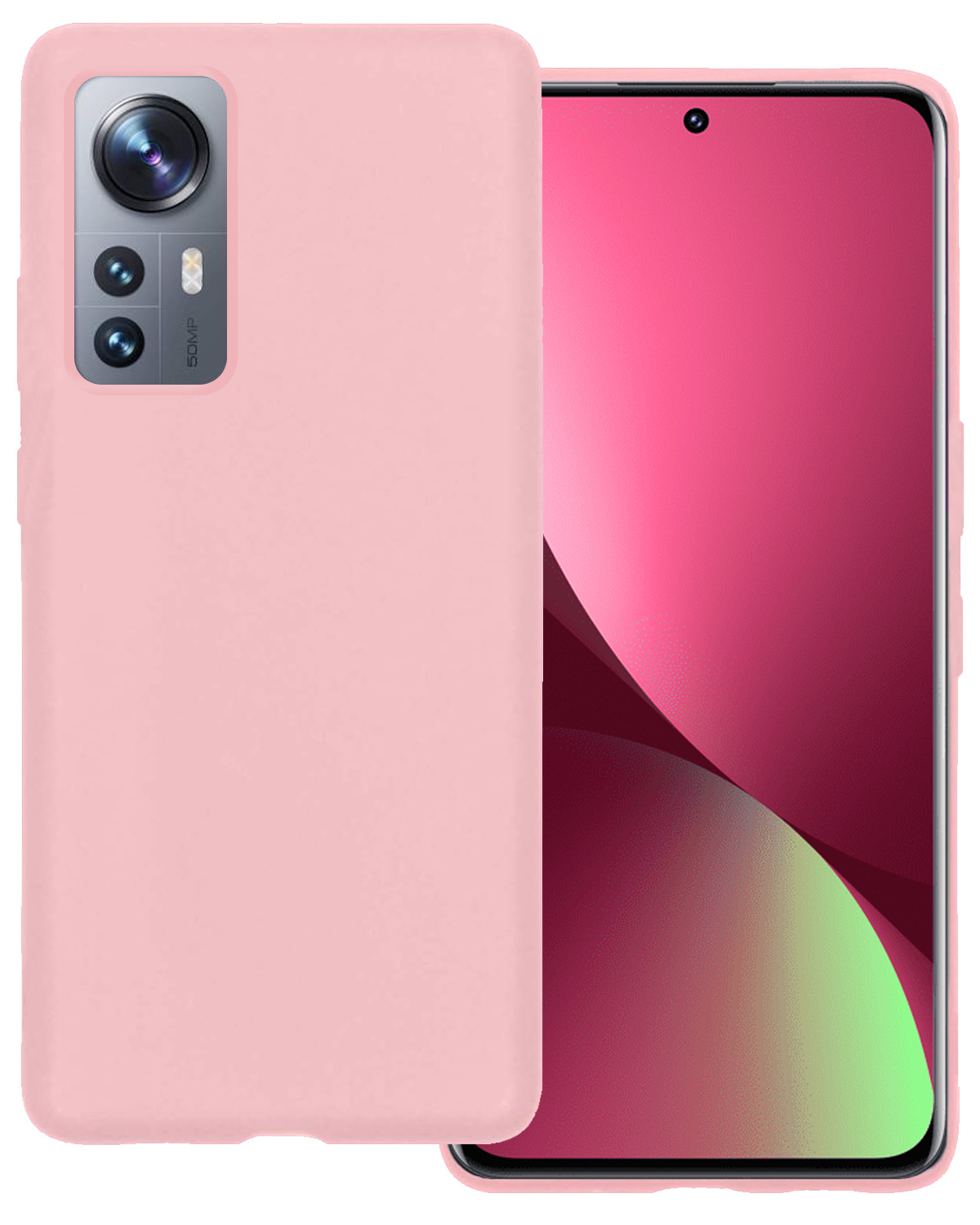 BASEY. Hoes Geschikt voor Xiaomi 12 Hoesje Siliconen Back Cover Case - Hoesje Geschikt voor Xiaomi 12 Hoes Cover Hoesje - Lichtroze