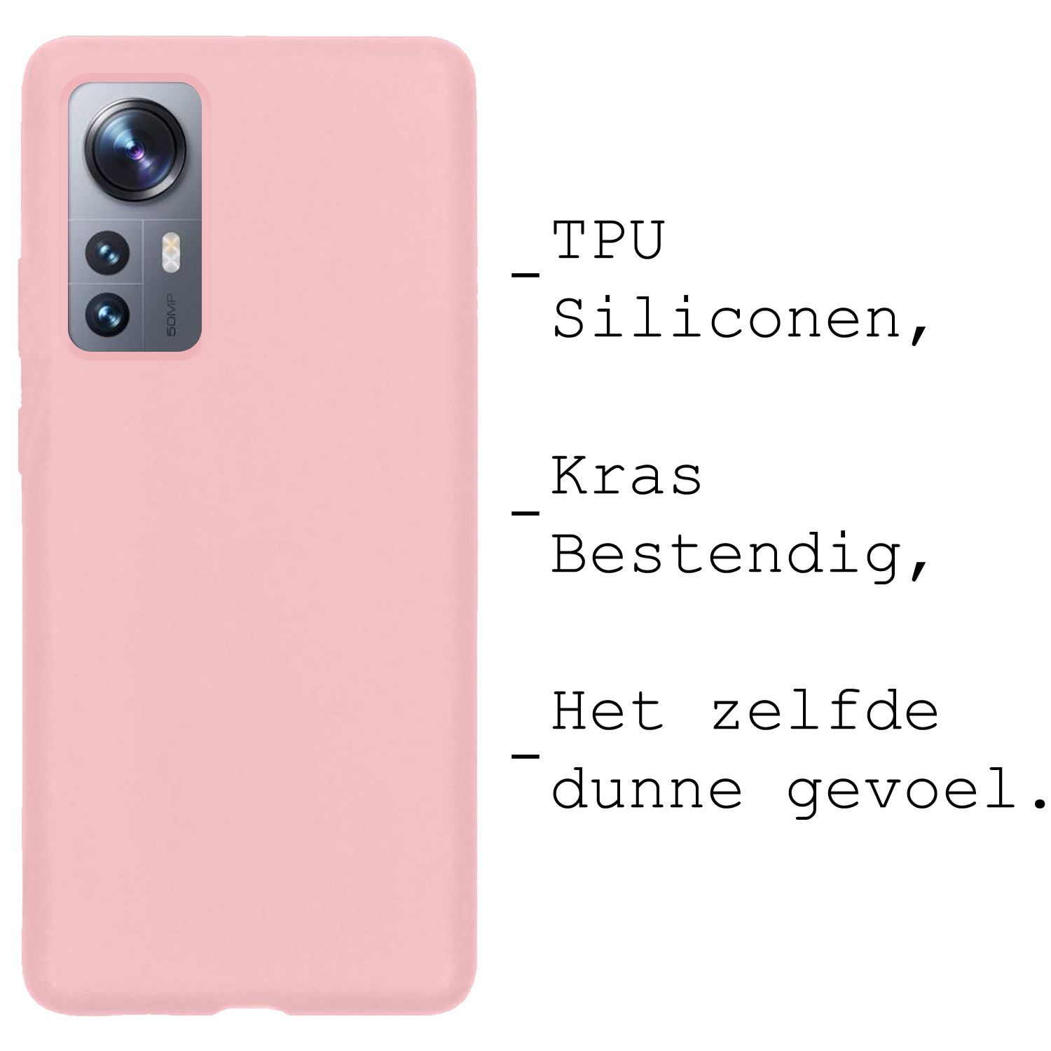 BASEY. Hoes Geschikt voor Xiaomi 12 Hoesje Siliconen Back Cover Case - Hoesje Geschikt voor Xiaomi 12 Hoes Cover Hoesje - Lichtroze - 2 Stuks