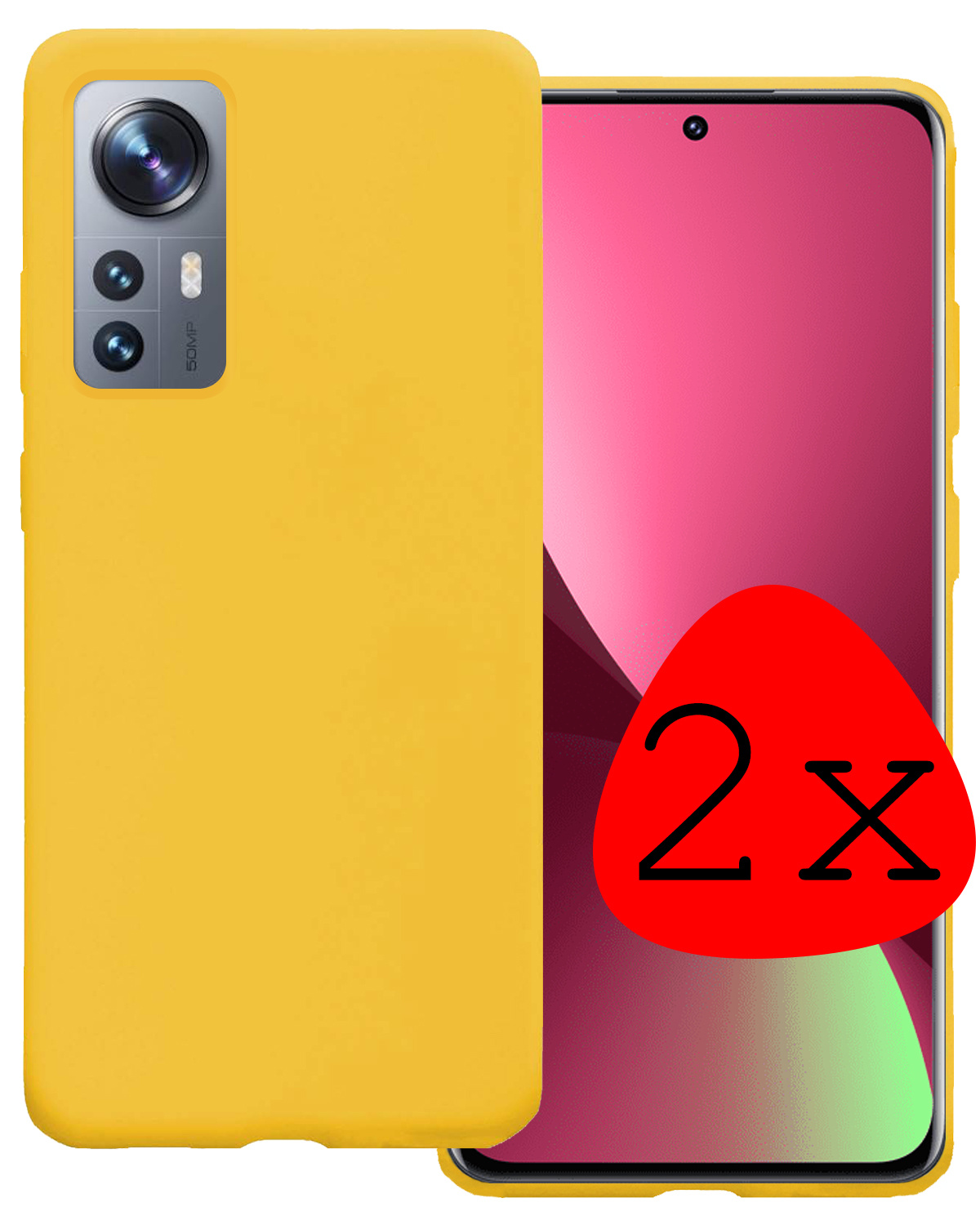 BASEY. Hoes Geschikt voor Xiaomi 12 Hoesje Siliconen Back Cover Case - Hoesje Geschikt voor Xiaomi 12 Hoes Cover Hoesje - Geel - 2 Stuks