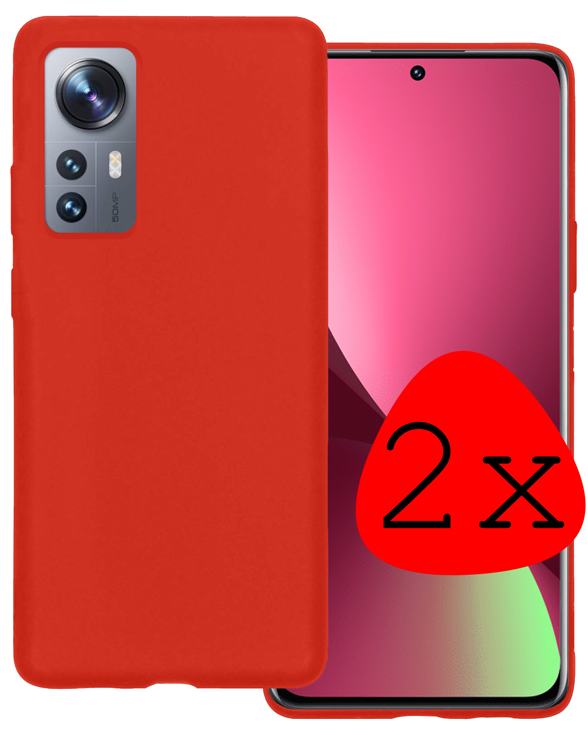 BASEY. Hoes Geschikt voor Xiaomi 12 Hoesje Siliconen Back Cover Case - Hoesje Geschikt voor Xiaomi 12 Hoes Cover Hoesje - Rood - 2 Stuks