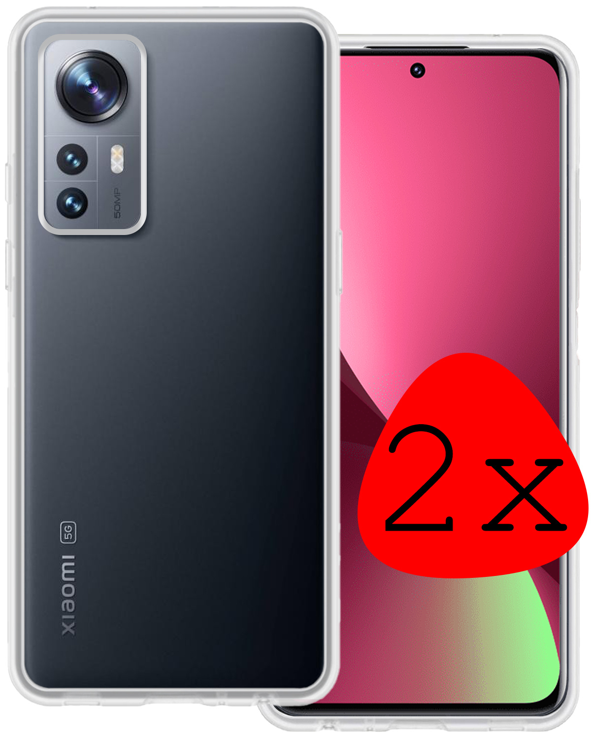 BASEY. Hoes Geschikt voor Xiaomi 12 Hoesje Siliconen Back Cover Case - Hoesje Geschikt voor Xiaomi 12 Hoes Cover Hoesje - Transparant - 2 Stuks