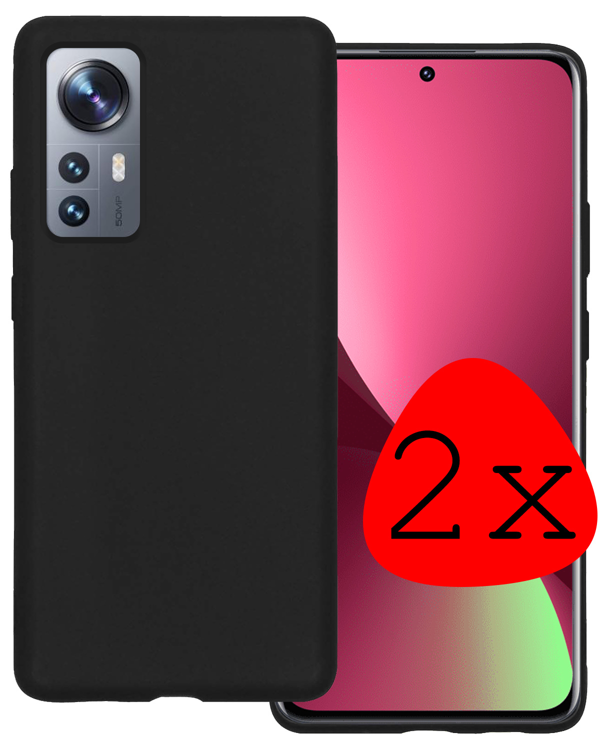 BASEY. Hoes Geschikt voor Xiaomi 12 Hoesje Siliconen Back Cover Case - Hoesje Geschikt voor Xiaomi 12 Hoes Cover Hoesje - Zwart - 2 Stuks